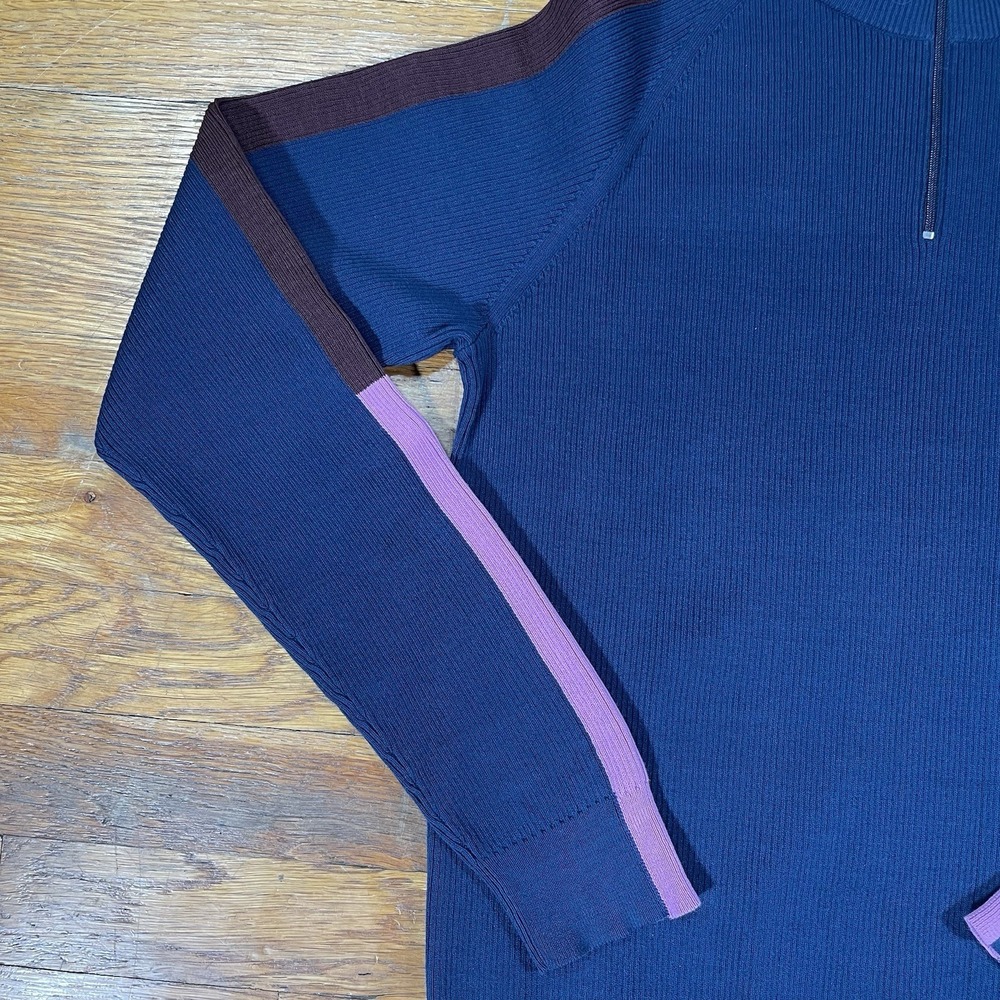 Paul Smith Women's 1/4 Zip Sweatshirt M Navy Ribbed Long Sleeve‎ - Picture 2 of 12